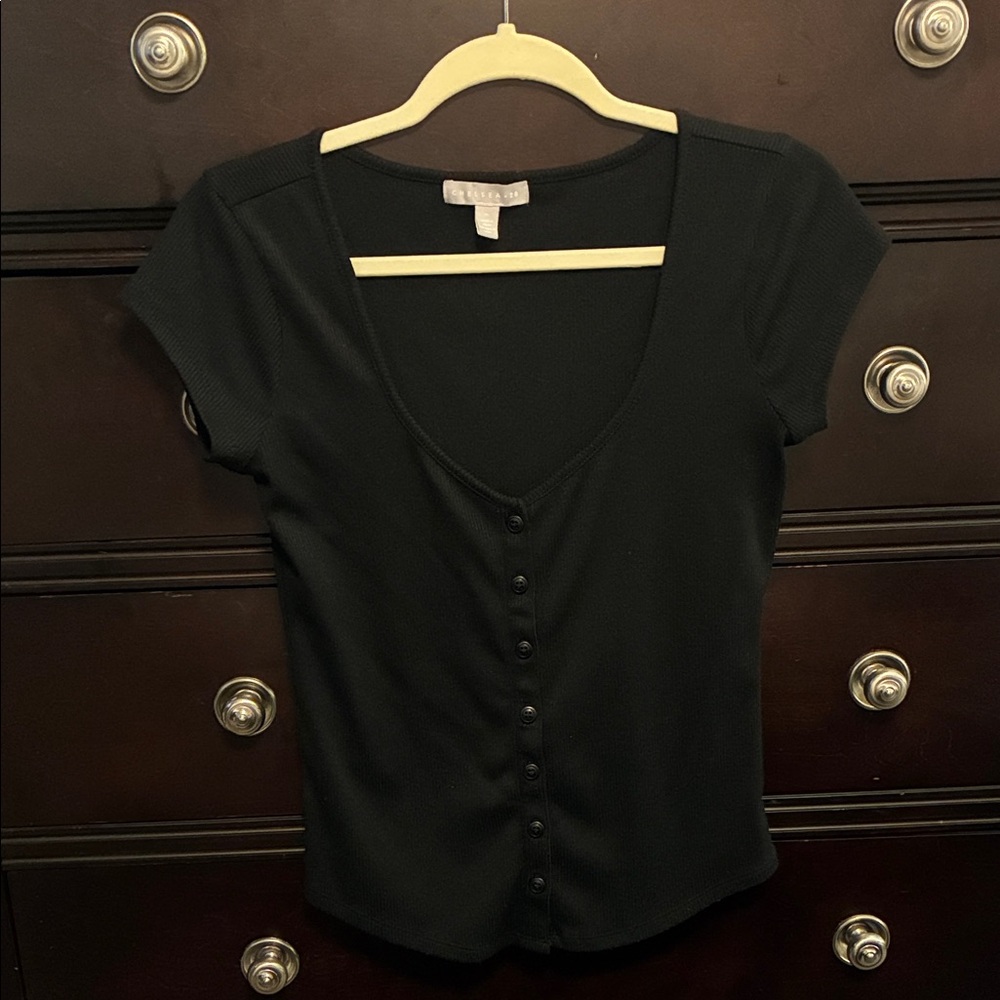 Chelsea28 Black Button-Down Women's Top